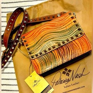 Patricia Nash Wavy Striped Hermosa Square Flap Leather Crossbody NEW WITH TAGS